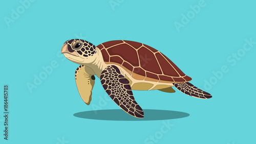 Stylized sea turtle illustration with detailed shell and flippers on bright background