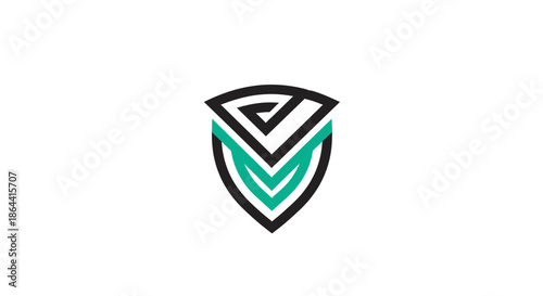 Abstract Geometric Shield Emblem in Modern Black and Teal Design on White Background