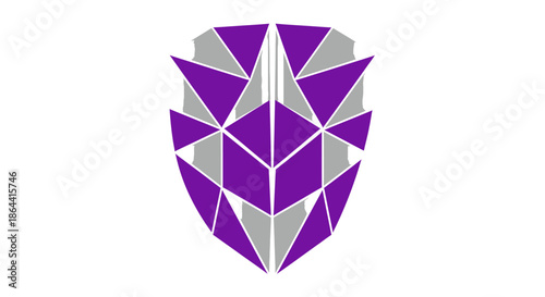 Abstract Geometric Shield Emblem With Purple And Gray Triangular Elements