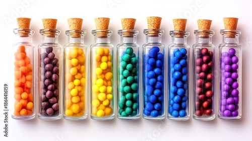 Colorful candy in small bottles