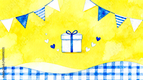 ホワイトデー 背景素材 水彩風のプレゼントとチェック柄の背景