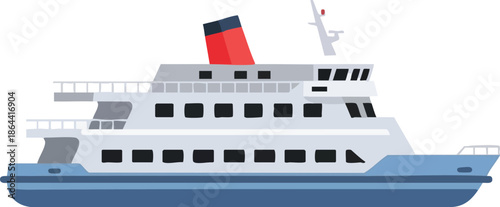 Vector Illustration of a Modern Cruise Ship Traveling on the Water