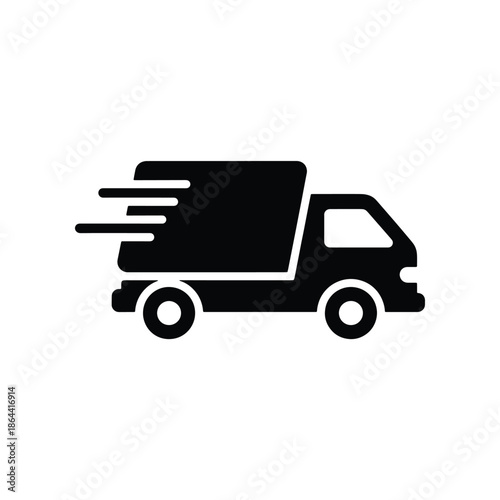 Dynamic black silhouette of a fast delivery truck in motion, symbolizing rapid and efficient shipping services for modern logistics and e-commerce