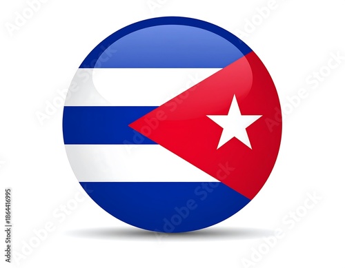 Free Download Glossy, rounded emblem features alternating blue and white stripes, a red triangle, and a white star. The image includes a shadow - GFXLoad