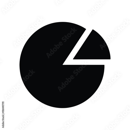 Modern minimalist black pie chart icon illustrating data visualization, financial statistics, market share analysis, business reports, and progress tracking for digital presentations and infographics