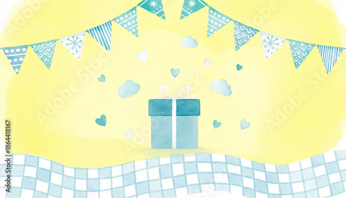 ホワイトデー 背景素材 水彩風の淡いイエローとミントブルーのギフト