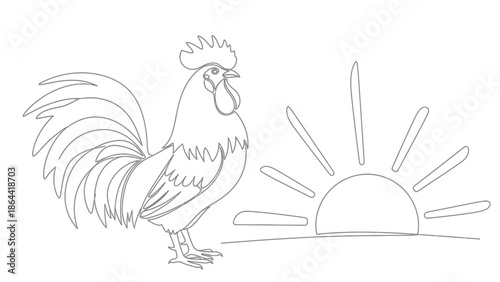 rooster standing in front of sunrise