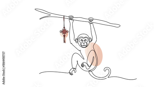 monkey hanging from branch with key