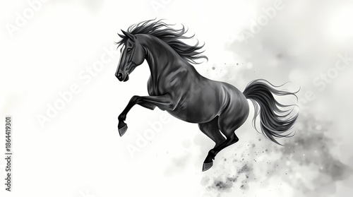 Illustration of a black horse on a white background.