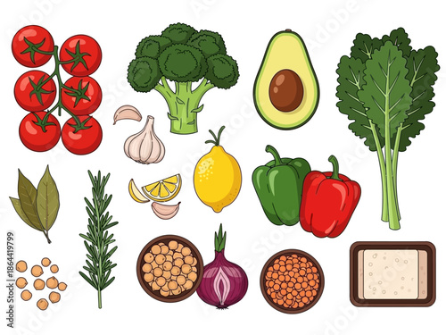 Fresh & Healthy Vegetarian Diet Ingredients Illustration