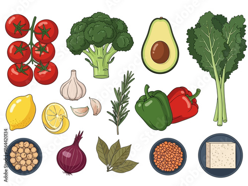 Fresh and Colorful Assortment of Fruits and Vegetables Illustration
