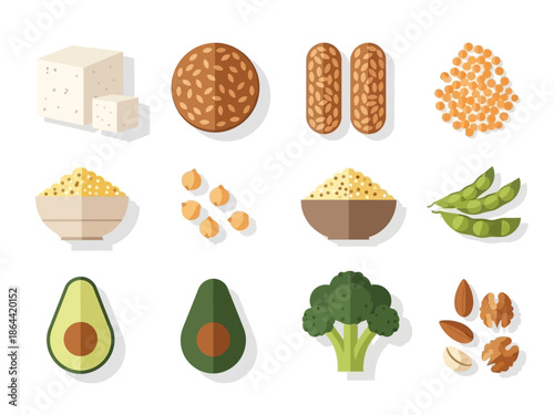 Plant-Based Protein Sources Tofu, Tempeh, Lentils & More Flat Lay