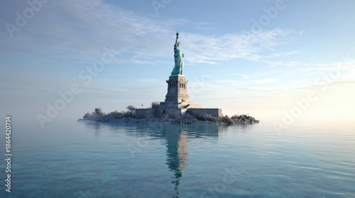 statue of liberty standing on an island in new york city