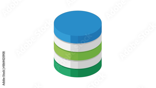 Modern digital data storage icon, stacked server disks in a colorful 3D isometric design