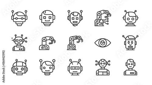 Robot Icons Set with Various Designs.