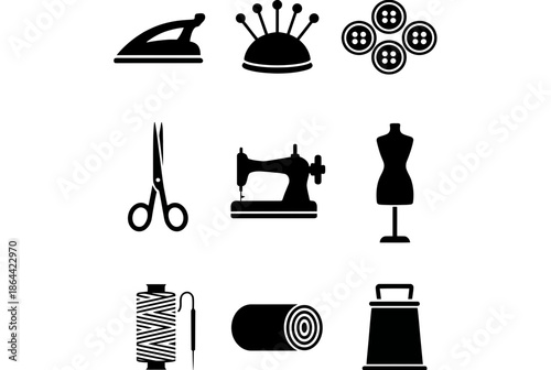 Essential sewing tools isolated on white background, Vector, illustration