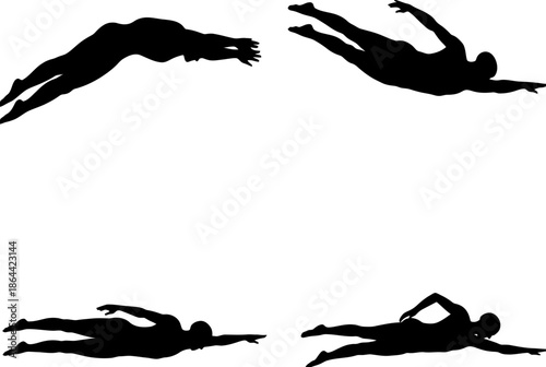 Divers in mid-air isolated on white background, Vector, illustration