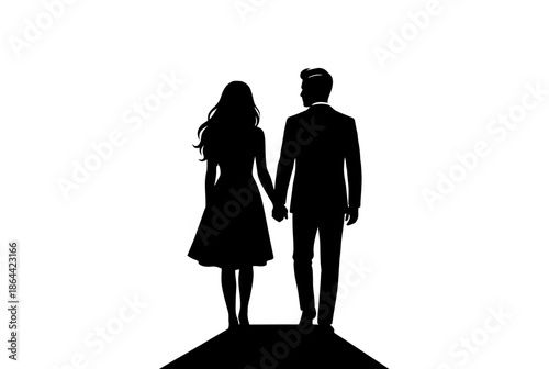 Couple holding hands silhouette isolated on white background, Vector, illustration