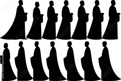 Silhouettes of people in robes isolated on white background, Vector, illustration