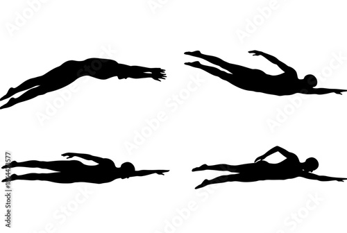 Series of diving silhouettes isolated on white background, Vector, illustration