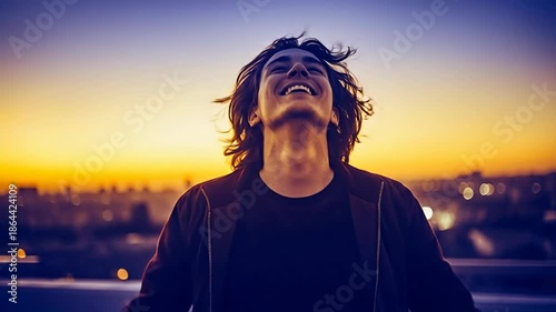Vantage-led shot of woman with open arms against sunset sky