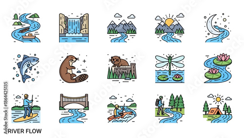 Collection of River and Nature Themed Illustrations.