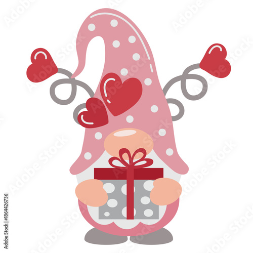 Valentine  gnome  holding gift box vector cartoon illustration