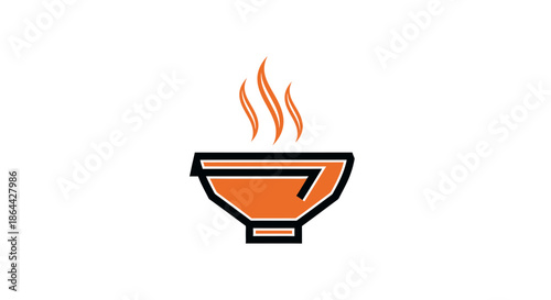Abstract Graphic Illustration Of Hot Bowl With Rising Smoke, Minimalist Design.