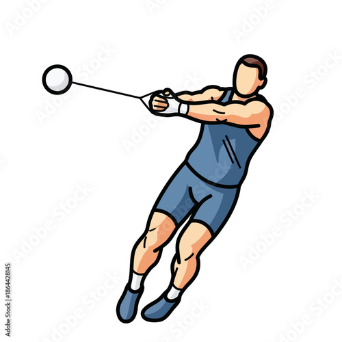 Dynamic cartoon illustration of a male athlete performing the hammer throw.