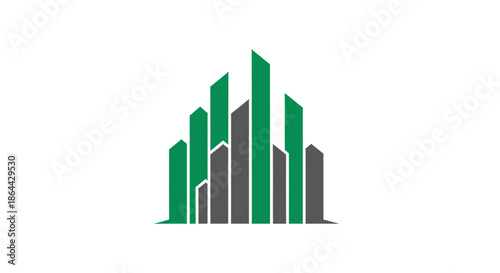 Abstract Graphic Representing Urban Growth In Green And Grey In Minimalist Style