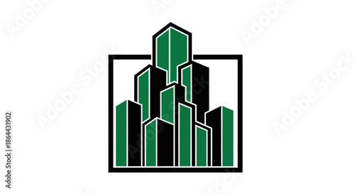 Abstract Illustration of Modern Architectural Urban City Skyline In A Rectangular Frame Logo