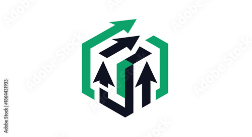 Abstract Illustration of Rising Arrows within a Geometric Cube on White Background