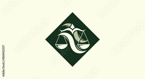 Abstract Justice Scales Emblem in a Stylish and Modern Decorative Diamond Shape