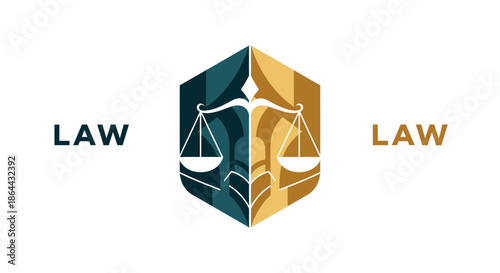 Abstract Law Firm Symbol Balancing Justice Concept Design On White Background Image