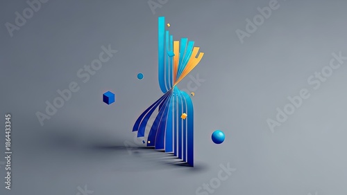 Vibrant blue and orange 3D abstract design with dynamic shapes and spheres