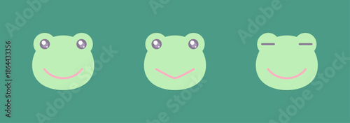 かわいいカエルの顔アイコンセット 笑顔と表情バリエーション