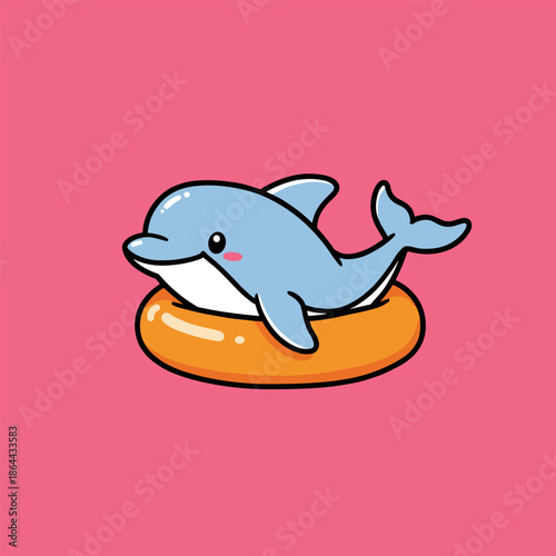 Cute funny blue cartoon sea animal character smiling in a vector ocean illustration