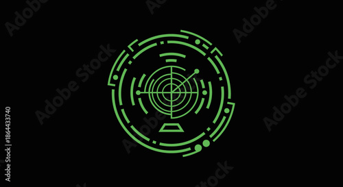Abstract Radar System Illustration With Green Graphic And Black Background Design