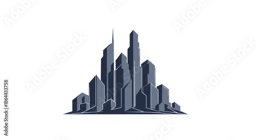 Abstract Metropolis Silhouetted Against a White Background Shows Urban Development
