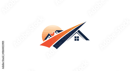 Abstract Real Estate Logo Depicting Houses Combined with Design Elements for Branding