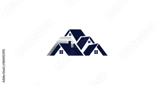 Abstract Real Estate Logo Depicting Multiple Homes With Modern Architectural Elements