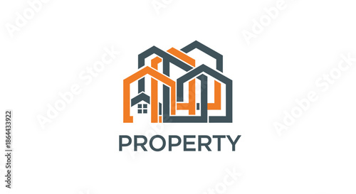 Abstract Real Estate Logo Depicting Multiple Interlocking Houses And Property Visual