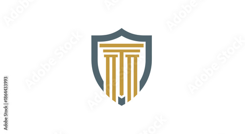 Abstract Pillar Design Within Shield, Illustrating Law, Justice, And Protection Perfectly