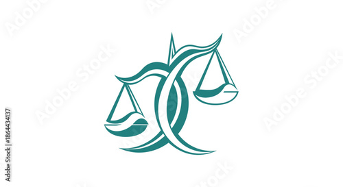 Abstract Scales of Justice Symbolize Fairness and Moral Principles in Teal Color