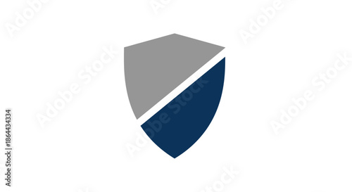 Abstract Shield Icon Divided Into Two Contrasting Sections of Gray and Blue Colors