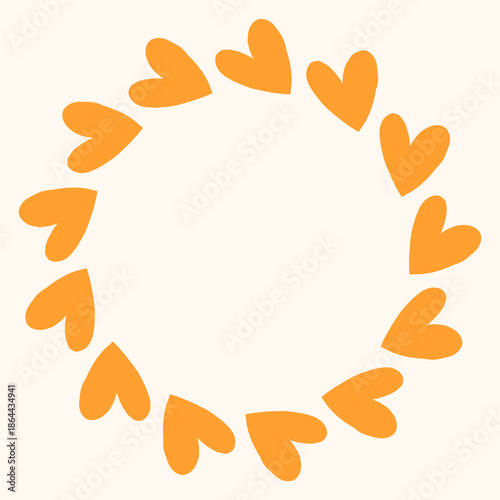 Simple circular frame made of bold pink heart shapes arranged in a clean, modern ring. Minimal and playful design perfect for Valentines Day, love themed graphics, cards, stickers, and invitations