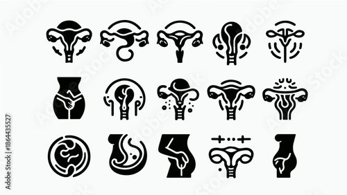 Women Reproductive Health Icons Set – Uterus Pregnancy and Gynecology Symbols