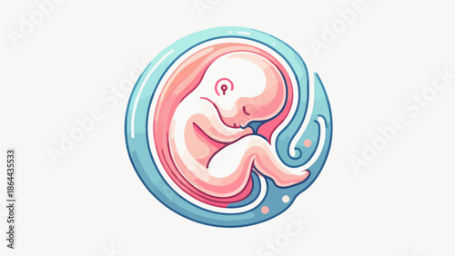 Stylized Human Fetus Illustration in Womb – Soft Pastel Medical Concept