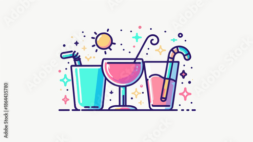 Colorful Cocktail Drinks Illustration – Modern Bar & Beverage Icon Set