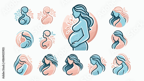 Pregnancy & Motherhood Icons Set – Maternity, Prenatal Care, and Expecting Woman Illustration